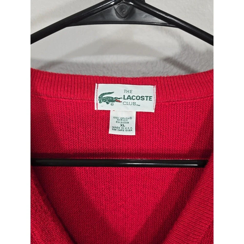 Vintage The Lacoste Club Sweater Men's Size XL Acrylic Long Sleeve Red 80s BZ